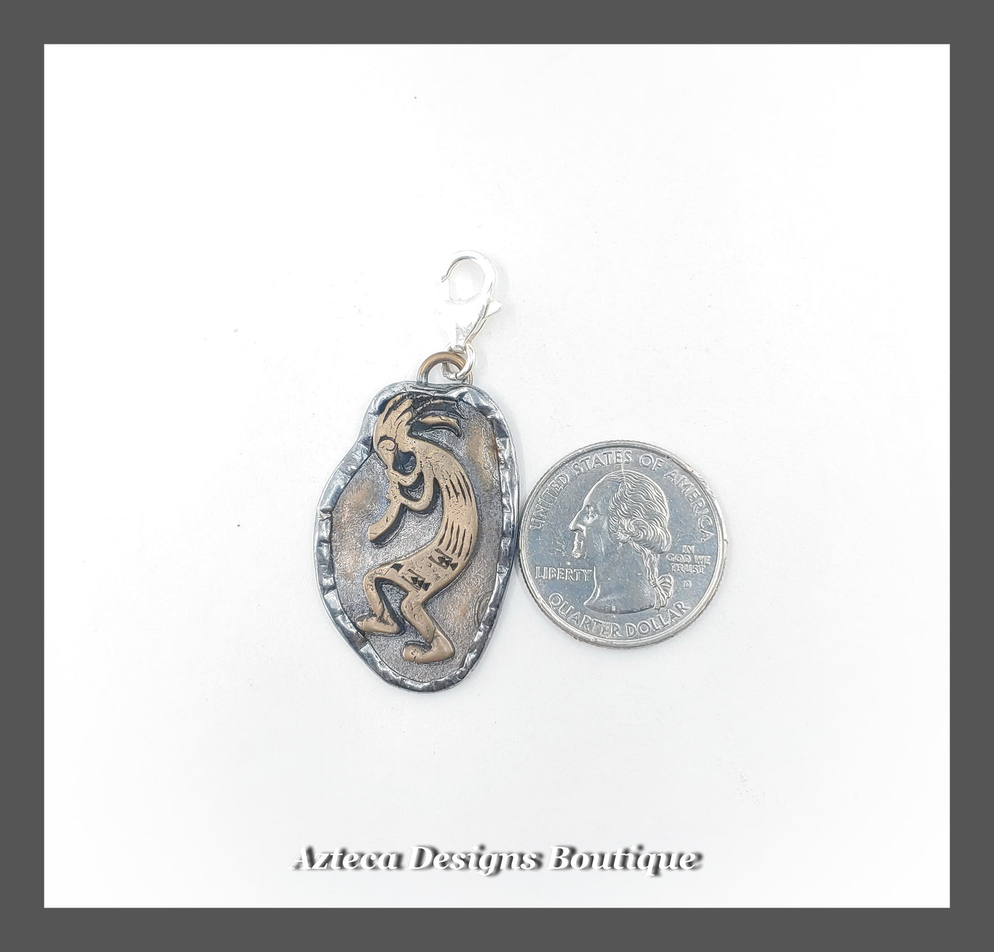 Dancing Kokopelli + Bronze In Silver + Dark Finish + Hand Fabricated Charm Pendant