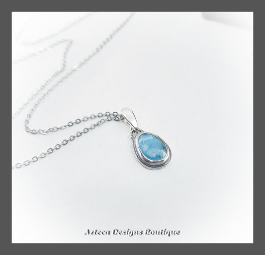 Blue Hemimorphite + Sterling Silver Pendant + Stainless Steel Chain