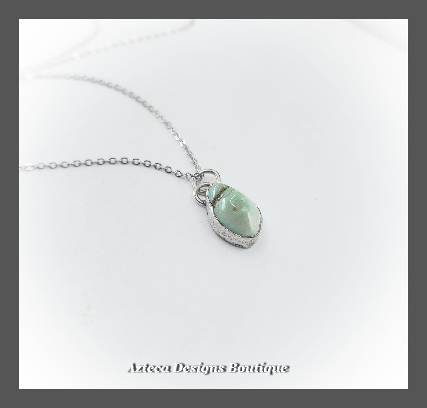 Damale Variscite Sterling Silver Pendant + Stainless Steel Chain