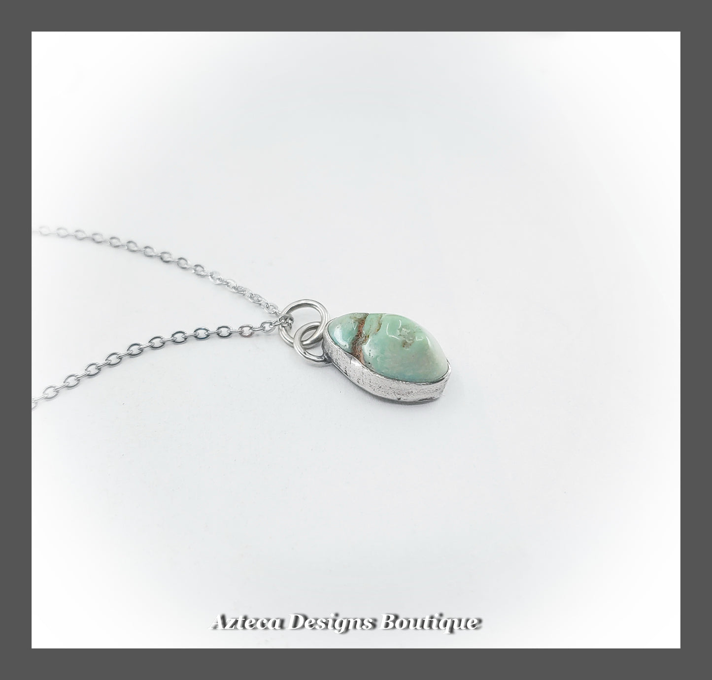 Damale Variscite Sterling Silver Pendant + Stainless Steel Chain