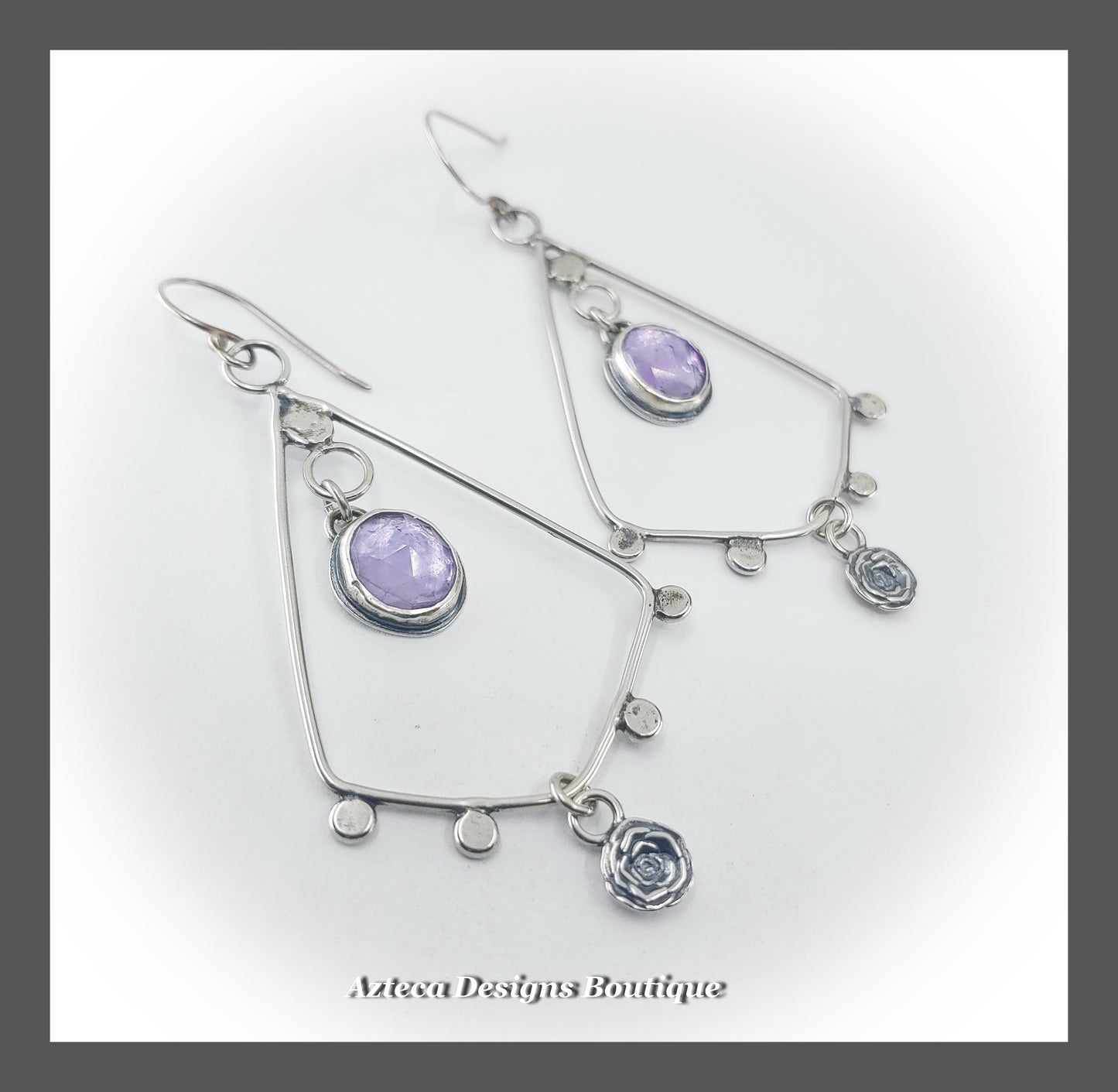 Pink Amethyst and Roses Hand Fabricated Argentium Silver Earrings