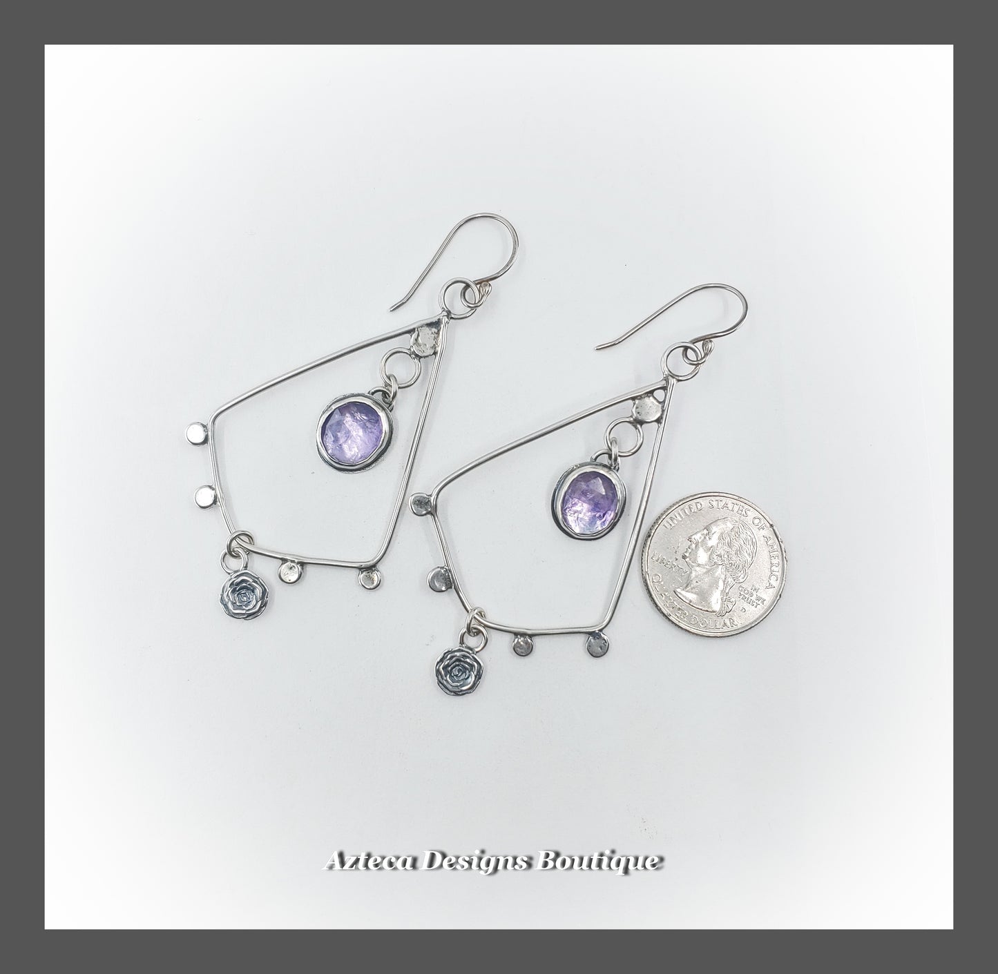 Pink Amethyst and Roses Hand Fabricated Argentium Silver Earrings