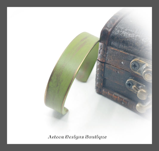 Vintage Green + Distressed Brass Cuff Bracelet + Narrow Width