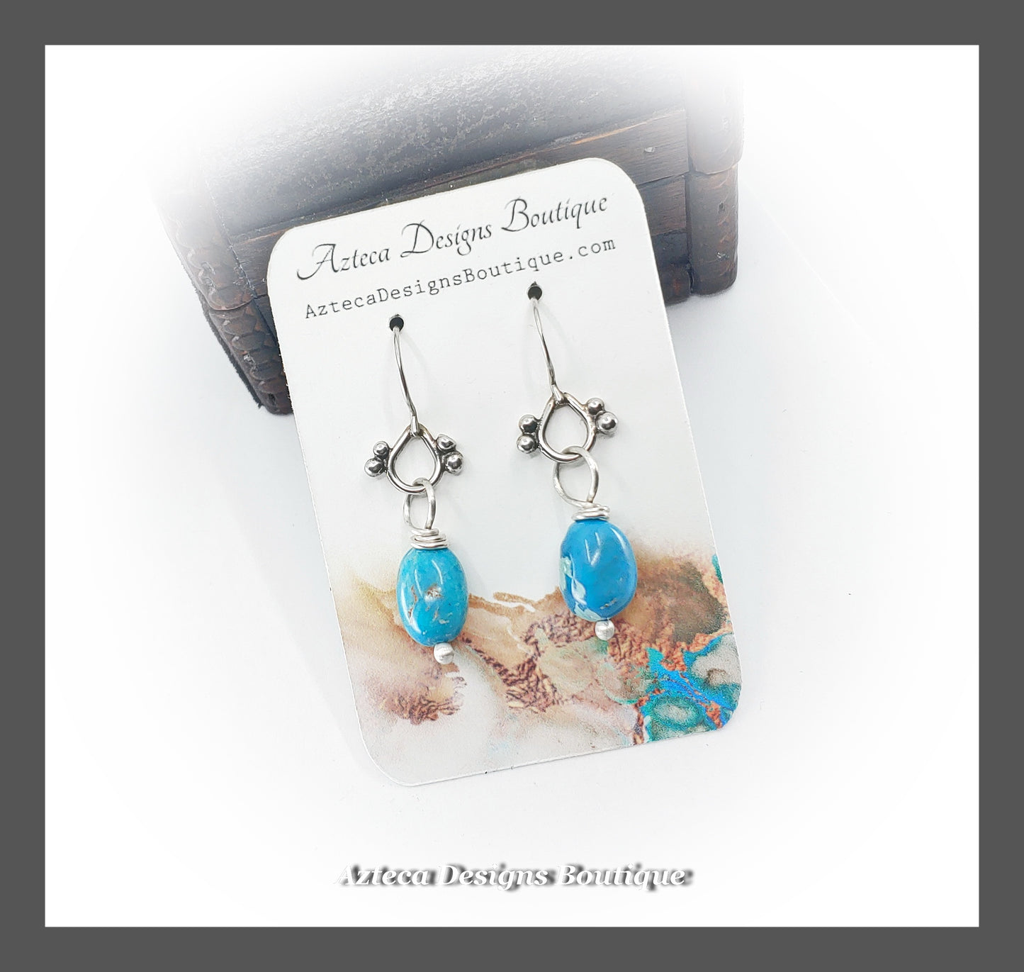 Blue Campitos Turquoise Nugget + Hand Fabricated Argentium Silver Earrings