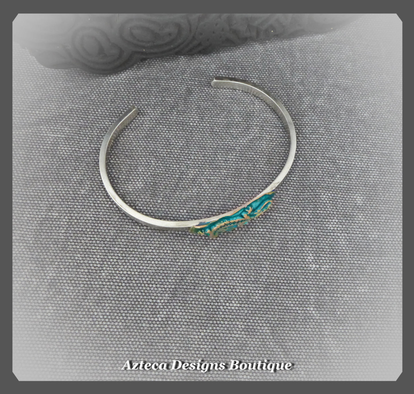 Canyon Side~Argentium Silver+Patina Bronze Lizard Cuff Bracelet