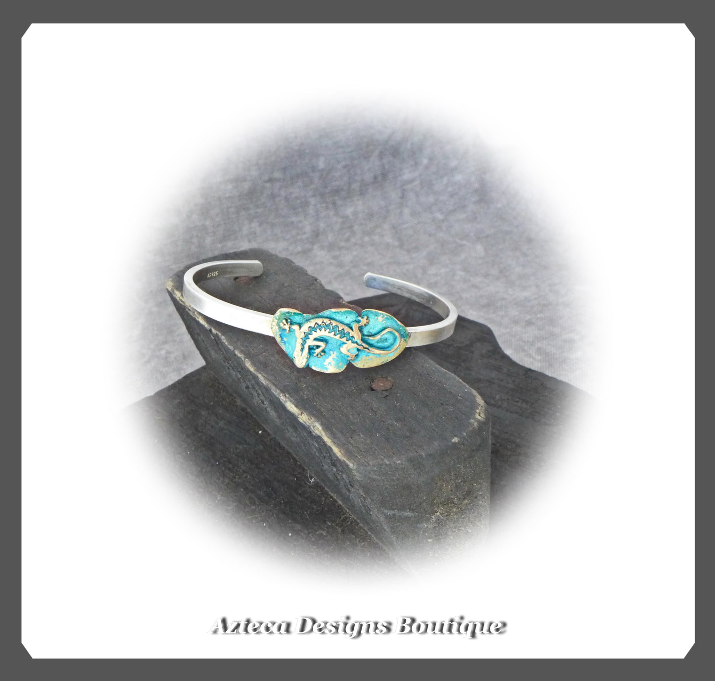 Canyon Side~Argentium Silver+Patina Bronze Lizard Cuff Bracelet